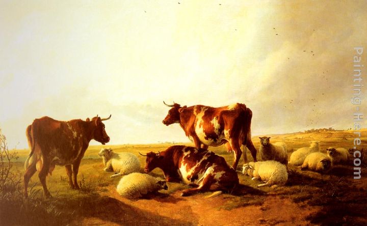 Cattle and Sheep in a Landscape painting - Thomas Sidney Cooper Cattle and Sheep in a Landscape art painting